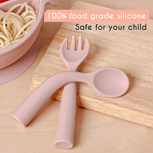 haakaa Toddler Forks and Spoons Set – Bendy Silicone Self Feeding Baby Utensils with Storage Case, Blush, 12+ | The Storepaperoomates Retail Market - Fast Affordable Shopping