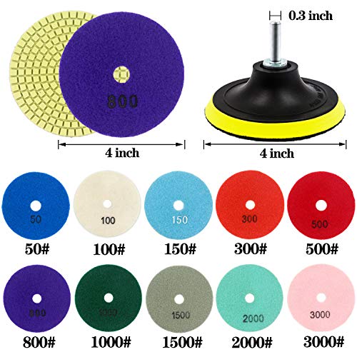 Tanzfrosch 12 Pack 4 inch Diamond Polishing Pads Set Wet/Dry Polishing Kit 10pcs 50#-3000# Grit Pads with 2pcs Hook and Loop Backer Pads for Granite Stone Concrete Marble Floor Grinder or Polisher | The Storepaperoomates Retail Market - Fast Affordable Shopping