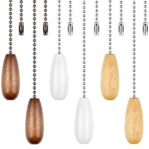 6 Pieces Wooden Ceiling Fan Pull Chain, Pull Chain Extension for Ceiling Light Fan Chain (Brown, White and Wood Color)