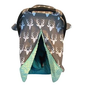 SunriseMall Baby Car Seat Cover, Deer Head Nursing Cover, Breastfeeding Scarf, Infant Carseat Canopy, Thicken Breathable Soft Stroller Cover for Babies Shower Gift