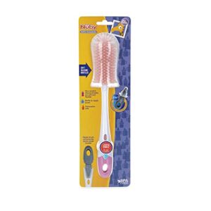 Nuby Soft Non-Scratch Silicone Bristle Bottle & Nipple Brush with Looped Handle, Pink