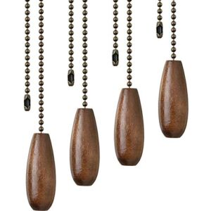4 Pieces Ceiling Fan Chain Pulls Wooden Pull Chain Extension Pull Chain for Ceiling Light Lamp Fan Chain (Walnut Color)