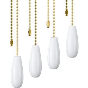 4 Pieces Ceiling Fan Chain Pulls Chain Extender Wooden Pull Chain 13.8 Inch Ceiling Fan Chain Extension Pull Chain for Ceiling Fan Light Lamp (White)