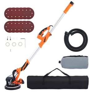 ZELCAN 850W Electric Power Drywall Sander with Vacuum Dust Collector, Swivel Head Extendable Variable 5-Speed LED High Visibility Wall Grinding Machine and 12 Sanding Discs