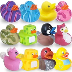 ArtCreativity Assorted Rubber Duckies for Kids and Toddlers – Pack of 12 Cute Duck Bath Tub Pool Toys in Multiple Characters, Fun Carnival Supplies, Birthday Party Favors for Boys and Girls