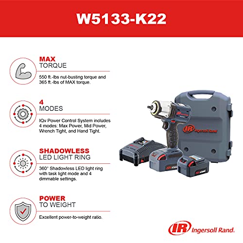 Ingersoll Rand W5133-K22 3/8″ IQV20 Cordless Air Impact Wrench and Battery Kit with Brushless Motor, 360 Degree LED Light, 365 ft-lbs Max Torque, 4 Power Modes, Gray | The Storepaperoomates Retail Market - Fast Affordable Shopping
