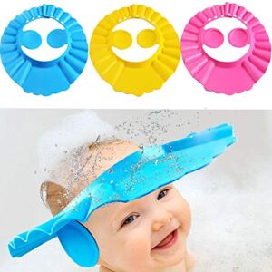 Baby Shower Cap Bathing Cap – 3 Pcs Soft Adjustable Visor Hat Safe Shampoo Shower Bathing Protection Bath Cap for Toddler, Baby, Kids, Children (Bule+Yellow+Pink)