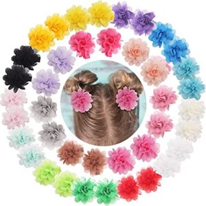 DeD 40PCS 2″ Chiffon Flower Hair Bows Clips Flower Tiny Hair Clips Fine Hair for Girls Infants Toddlers Set of 20 Pairs