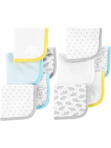 Simple Joys by Carter’s Unisex Babies’ Washcloth Set, Pack of 10, White, Elephants/Dots, One Size