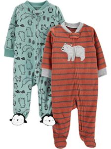 Simple Joys by Carter’s Baby Boys’ Fleece Footed Sleep and Play, Pack of 2, Bear/Mixed Print, 6-9 Months