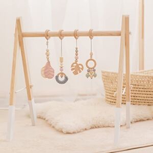 let’s make Wood Baby Gym with 4 Wooden Pendant Toys Foldable Baby Play Gym Frame Activity Gym Hanging Bar Newborn Gift Baby Girl and Boy Gym