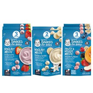 Gerber Snacks for Baby Variety Pack, Yogurt Melts & Fruit & Veggie Melts, 1 Ounce Pouch (Set of 8)