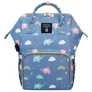 Essfeeni Elephant Baby Diaper Bag Backpack Waterproof Insulated USB Large Boy Diaper Bag Backpack for Mom (Elephant)