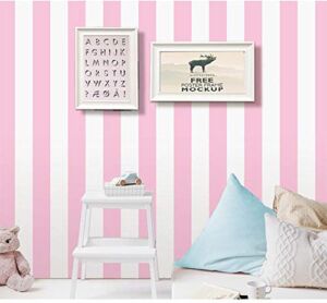 Self Adhesive Vinyl Pink and White Stripe Peel and Stick Wallpaper Shelf Liner for Walls Nursery Girls Bedroom Cabinets Dresser Drawer Furniture Decal Removable Waterproof 17.7×117 Inches