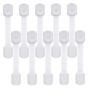 Child Safety Cabinet Locks – (10 Pack) Baby Proofing Latches to Drawer Door Fridge Oven Toilet Seat Kitchen Cupboard Appliance Trash Can with 3M Adhesive – Adjustable Strap No Drill No Tool