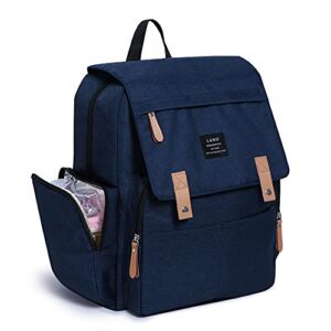 Land diaper bag multi-function waterproof travel backpack nappy bags insulated compartment pockets wipes pocket (navy blue)