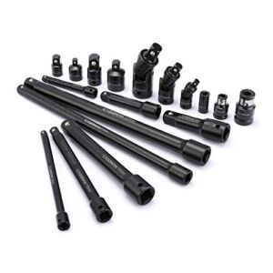 CASOMAN 18-Piece Drive Tool Accessory Set, Premium CR-V Steel with Black Phosphate Finish, Includes Socket Adapters, Extensions and Universal Joints and Impact Coupler, Professional Socket Accessories