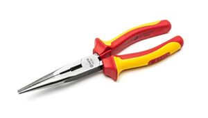 SATA 8-Inch VDE Insulated Long Needle-Nose Side Cutting Pliers with Chrome Vanadium Steel Body and Dual Material Anti-Slip Handles – ST70132ST
