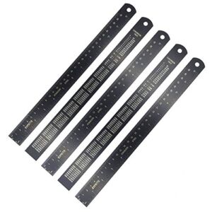 Metric Ruler Black Metal Ruler 12 inches, Laser-etched Black Stainless Steel Ruler with Conversion Table 5 PCS