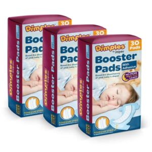 Dimples Booster Pads, Baby Diaper Doubler with Adhesive – 1 Size Fits All Diapers – Boosts Diaper Absorbency – No More leaks 90 Count (with Adhesive for Secure Fit)