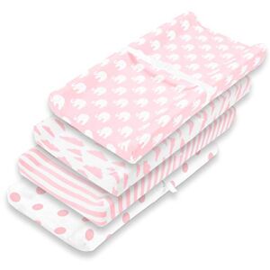 Changing Pad Cover – Premium Baby Changing Pad Covers 4 Pack – Girl Changing Pad Cover – Pure Cotton Machine Washable Pink and White Changing Table Cover – Diaper Changing Pad Cover Sheets