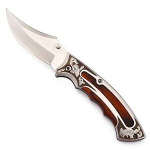 Pocket Knife Folding Knife stainless steel blade + handle (stainless steel and colored wood) for Hunting, Camping, Fishing, Hiking, Outdoor Activities Home Improvement