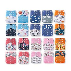 KaWaii Baby One Size Adjustable Pocket Cloth Diaper, Leakproof Washable Reusable Newborn to Toddler Unisex Pack of 20 Waterproof Cloth Diaper Shells