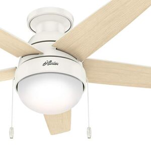 Hunter Fan 46 inch Low Profile Fresh White Indoor Ceiling Fan with Light Kit and Pull Chain (Renewed)