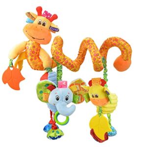 Jollybaby Baby Car Seat Stroller Toys, Plush Activity Hanging Spiral Activity Pram Crib with Music Box, Rattles, Squeaker for Babies Infant Boys Girls(Giraffe)