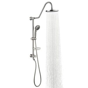 Shower System with 8″ Rain Shower Head, 5-Function Shower Head with Handheld, Adjustable Slide Bar, 59″ Stainless Steel Hose, Brushed Nickel