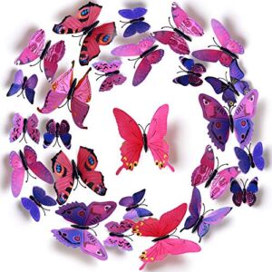 LiveGallery 72 PCS Purple Removable 3D DIY Beautiful Butterfly Wall Decals Colorful Butterflies Art Decor Wall Stickers Murals for Kids Baby Boy Girls Bedroom Classroom Offices TV Background