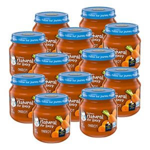 Gerber Natural for Baby 1st Foods Baby Food Jar, Carrot, Non-GMO Pureed Baby Food for Supported Sitters, Made with Real Veggies, 4-Ounce Glass Jar (Pack of 12)