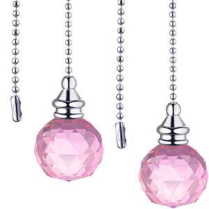 JOVITEC 2 Pieces Spherical Crystal Pull Chain Extension with Connector for Ceiling Light Fan Chain, 1 Meter Long Each Chain (Pink)