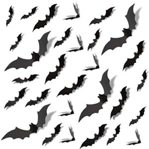 180 Pcs Halloween Bats, Korlon Halloween Wall Decor 3D Bats Halloween Decoration Stickers Decals 4 Size Waterproof Black Bats Wall Decor for Goth Home Room Decor Indoor