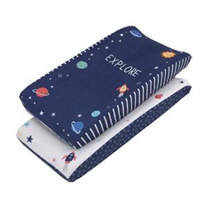 NoJo “Love You to The Moon” Navy & Multi Color Cosmic 2 Pack Super Soft Changing Pad Covers, Navy, White, Yellow, Orange