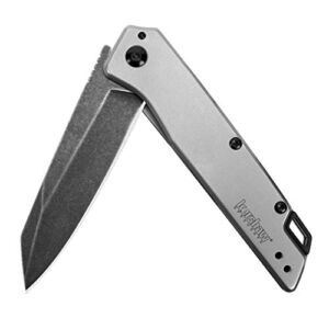 Kershaw Misdirect Pocketknife; 2.9 in. 4Cr13 Black-Oxide Blackwash™ Finish Blade, Stainless Steel Stonewash Finish Handle Equipped with SpeedSafe® Assisted Opening, Flipper and Frame Lock (1365)