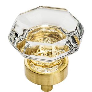 10 Pack – Cosmas 5268BB-C Brushed Brass Cabinet Hardware Knob with Clear Glass – 1-5/16″ Diameter