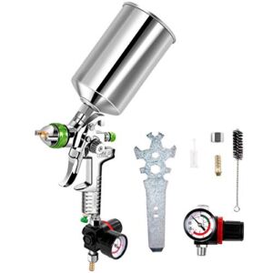 Goplus HVLP Spray Gun, Gravity Feed Paint Gun Auto Paint Air Spray Gun, 2.5mm Nozzle Size 1000 cc Aluminum Cup W/Air Regulator