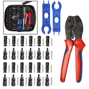 Houseables Solar Crimping Tool, 4mm Wire Connectors for Solar Panels, 51 PCS, for 2.5-6.0mm², 26-10 AWG, Wire Tools, Crimp Kit, Crimper, Cabling, Panel, Spanner Pair, 12 Pairs Connector, Carrier