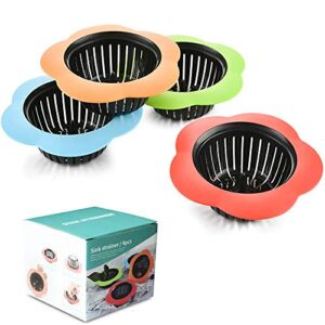 Plastic Sink Strainer, Silicone Kitchen Sink Strainer, Easy Clean Sink Drain Filter Basket, Kitchen Sink Basket Strainer(4 Pack, Multicolored)