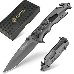 NedFoss Pocket Knife for Men, 5-in-1 Multitool Folding Knife with Bottle Opener, Glass Breaker, Seatbelt Cutter and Wrench, Survival Knife for Emergency Rescue Situations, Home Improvements
