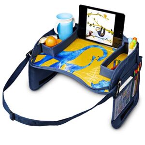 JumpOff Jo – Kids Car Seat Travel Tray – Kids Activity Tray – Activities for Travel, Cars, and Tables. Tablet Holder for Kids in The Car – 17″ x 12” – Blue Dinosaurs