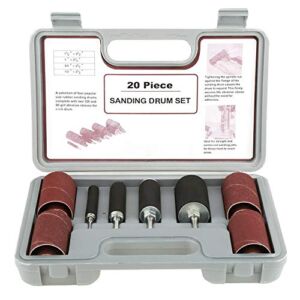 Drill Press Sanding Drum Kit, 20pcs Rubber Sanding Drum Set for Drill Presses and Power Drills, Drum Sander Attachment with Spindle Sander Sleeves and Tool Carrying Case, 1/2, 3/4, 1, 1-1/2 Inch