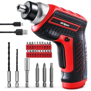 Hi-Spec 27pc 3.6V Red Small USB Power Electric Screwdriver Set. Cordless & Rechargeable with Driver Bit Set