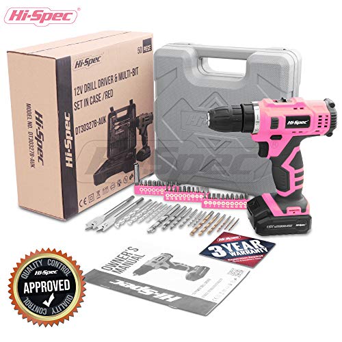 Hi-Spec 50pc Pink 12V Electric Battery Drill Driver Kit & Bit Set for Women. Cordless Portable Power for Ladies in a Tool Box | The Storepaperoomates Retail Market - Fast Affordable Shopping