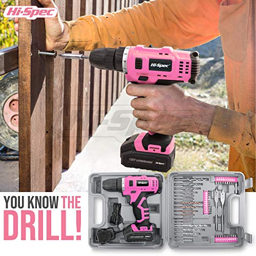Hi-Spec 50pc Pink 12V Electric Battery Drill Driver Kit & Bit Set for Women. Cordless Portable Power for Ladies in a Tool Box | The Storepaperoomates Retail Market - Fast Affordable Shopping