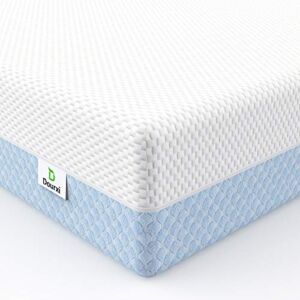 Dourxi Crib Mattress, Dual Sided Comfort Memory Foam Toddler Bed Mattress, Triple-Layer Breathable Premium Baby Mattress for Infant and Toddler w/Removable Outer Cover – White&Blue