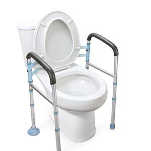 OasisSpace Stand Alone Toilet Safety Rail – Heavy Duty Medical Toilet Safety Frame for Elderly, Handicap and Disabled – Adjustable Bathroom Toilet Handrails, Width Adjustable Design, Fit Any Toilet
