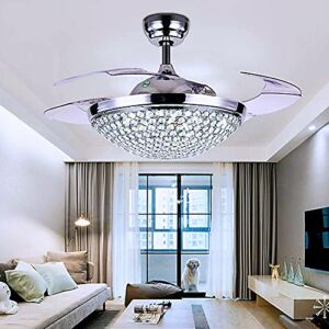 AFANQI 42″ Crystal Ceiling Fan with Light Remote Control Chandelier Retractable Fandelier, Luxury 3 Color Lighting for Dining room decorate (Crystal silver)