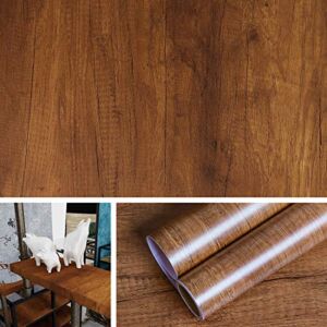 Livelynine Brown Wood Contact Paper Waterproof Kitchen Cabinet Contact Paper Wood Stickers for Furniture Wood Grain Vinyl Wrap for Cabinets Counter Top Covers Peel and Stick Wallpaper 15.8″x78.8″